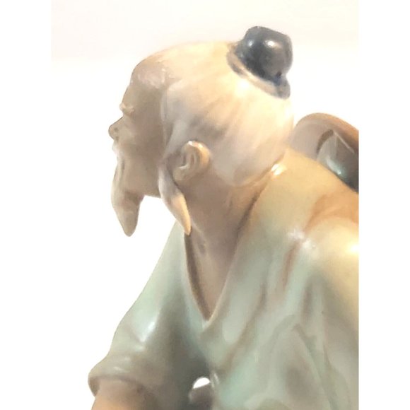 Vintage Chinese Shiwan Artistic Ceramic Mudman Fisherman Glazed Figurine 6" tall - Picture 8 of 11